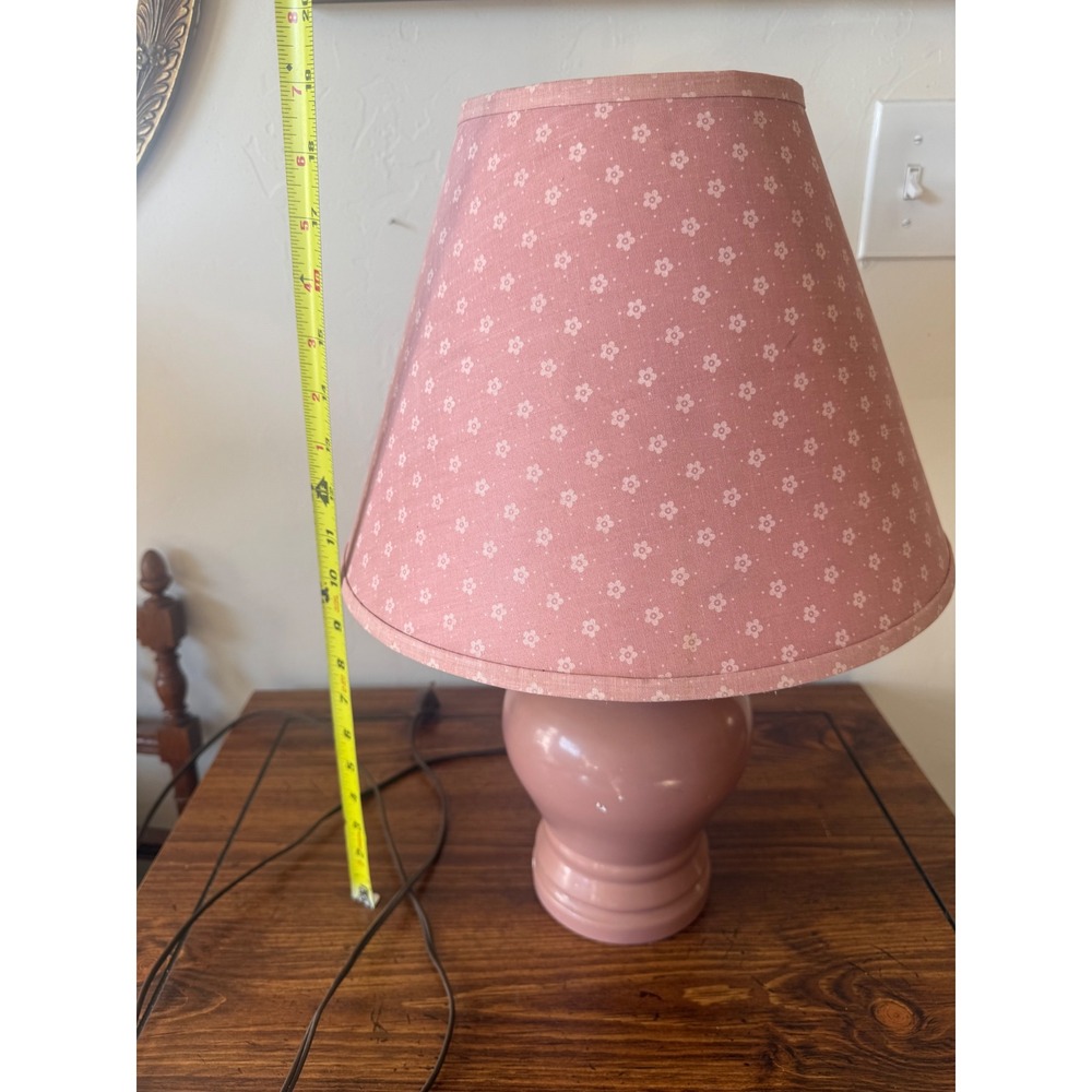 Vintage Pink Ceramic Ginger Jar Lamp Floral Calico Shade Cottagecore Decor - Picture 11 of 12